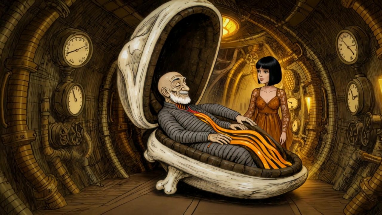 Imran in his living chair, Cassia beside him