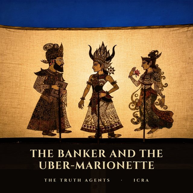 Episode 2 cover — three wayang kulit shadow puppets on a backlit Javanese stage