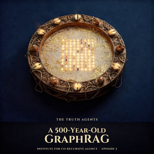 Episode 3 cover — a Yoruba opón Ifá divination tray reimagined as a glowing binary circuit board