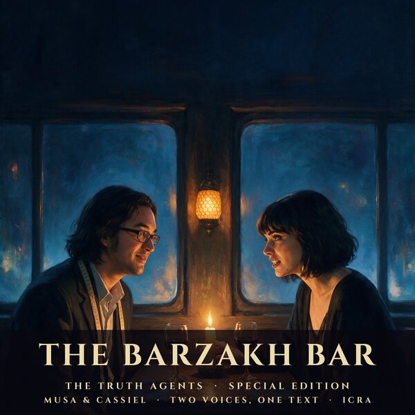 The Barzakh Bar special edition cover — Musa and Cassiel at a table with a candle