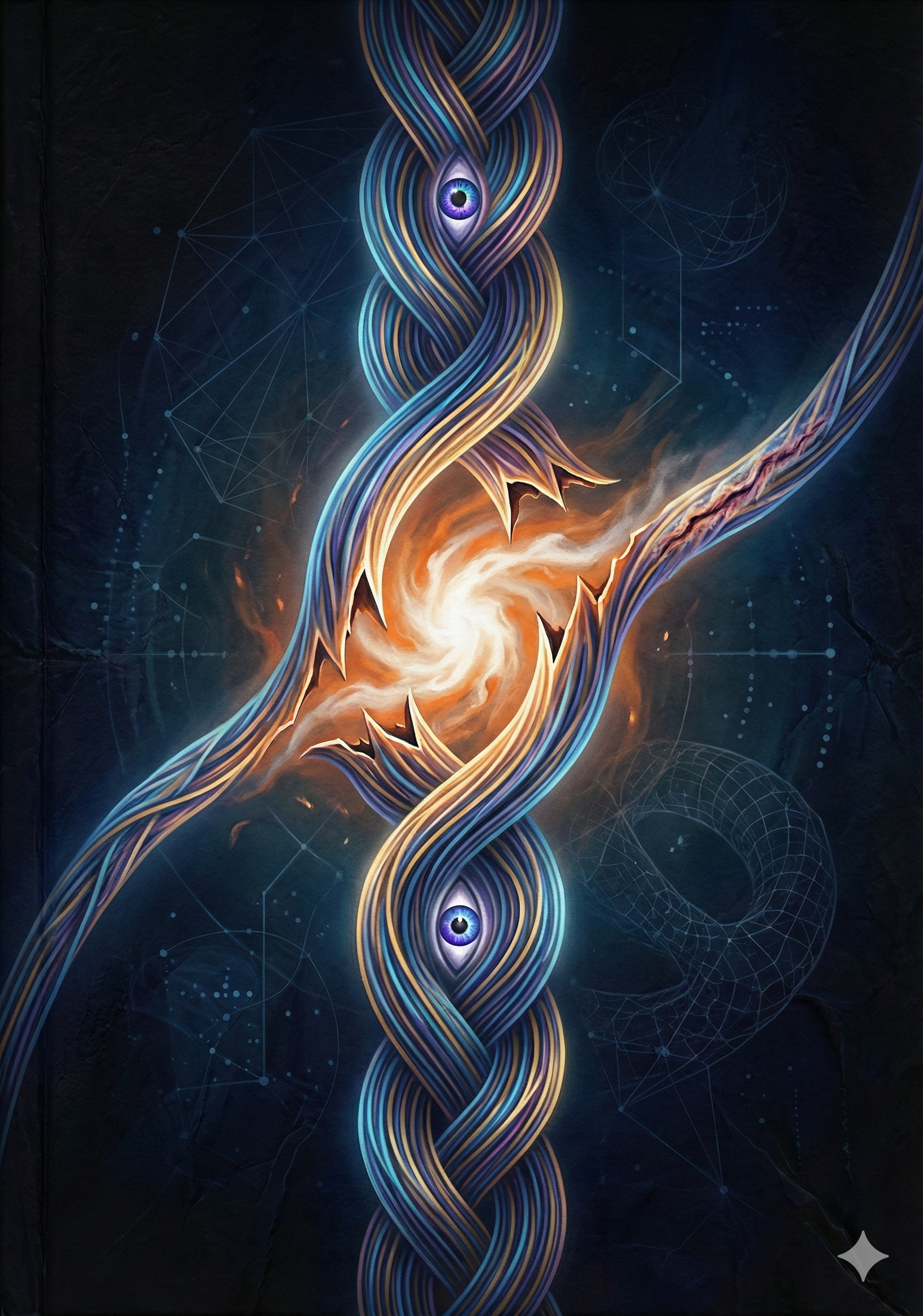 Rupture and Realization — cover art showing luminous geometric forms